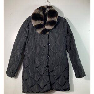 Belle Fare Kleve Microfabric‎ Jacket Down Puffer Rex Rabbit Collar M